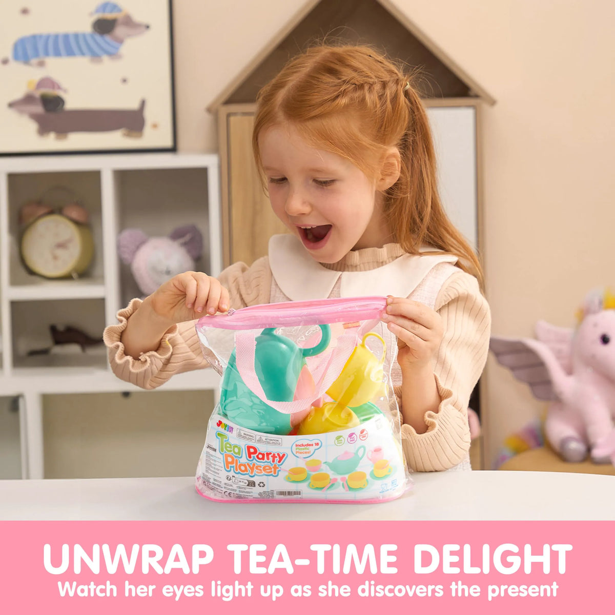 JOIN 18-Piece BPA-Free Pretend Play Tea Set for Kids