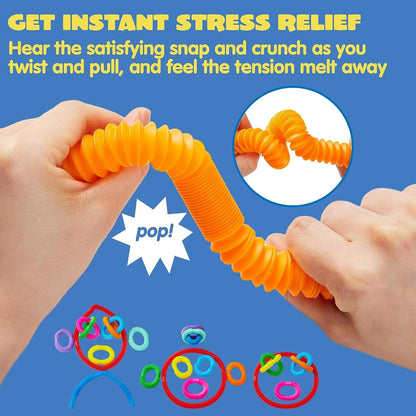18 Pack Pop Tubes, Fidget Tubes Party Favors in 9 Colors