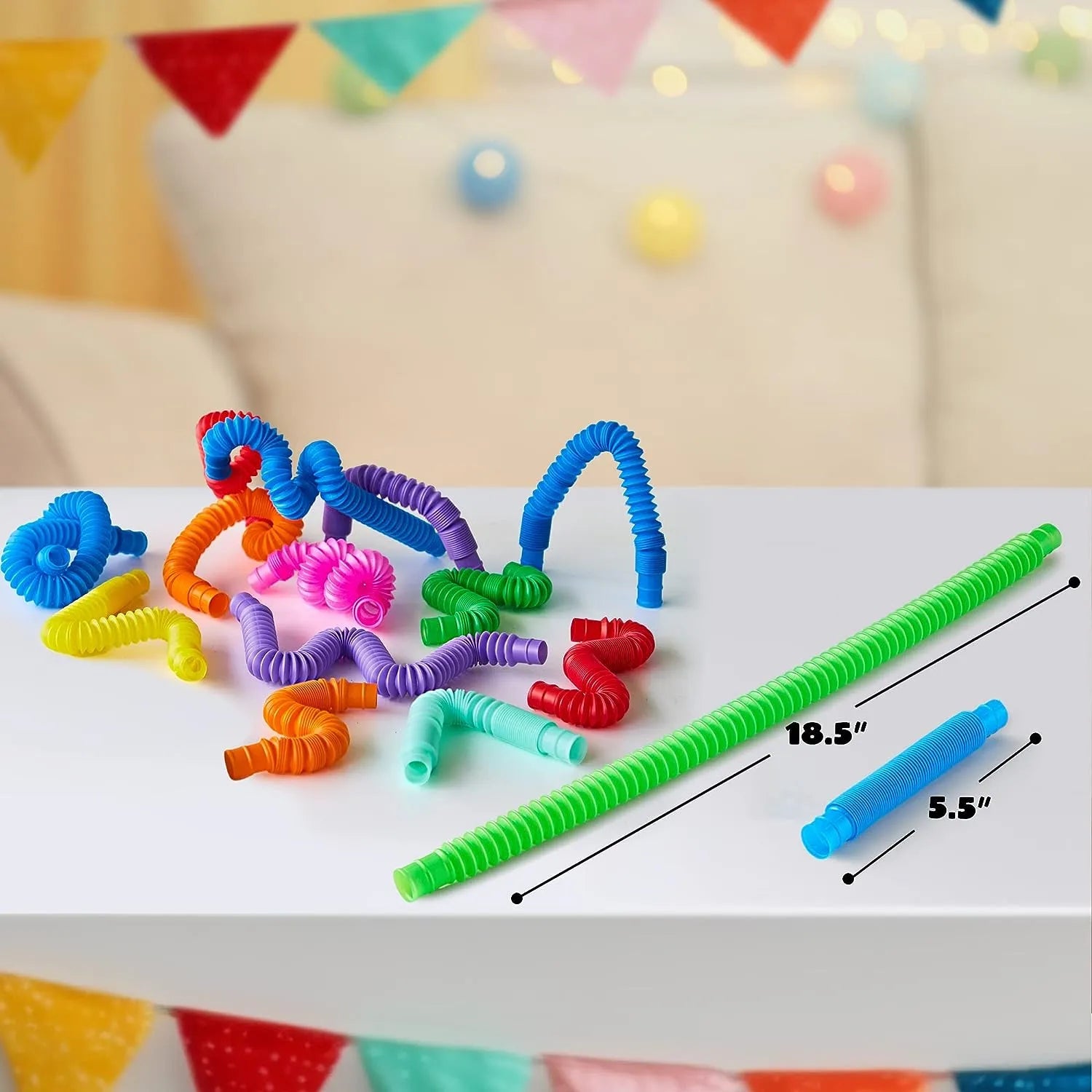 18 Pack Pop Tubes, Fidget Tubes Party Favors in 9 Colors