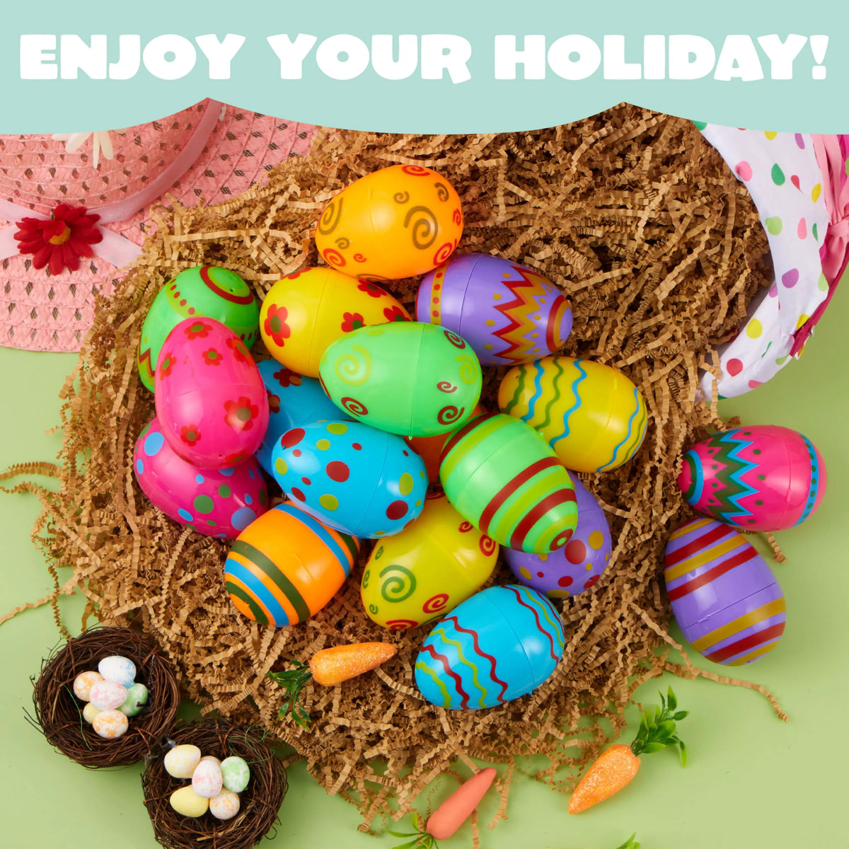 JOYIN 18 Bright Printed Plastic Easter Eggs