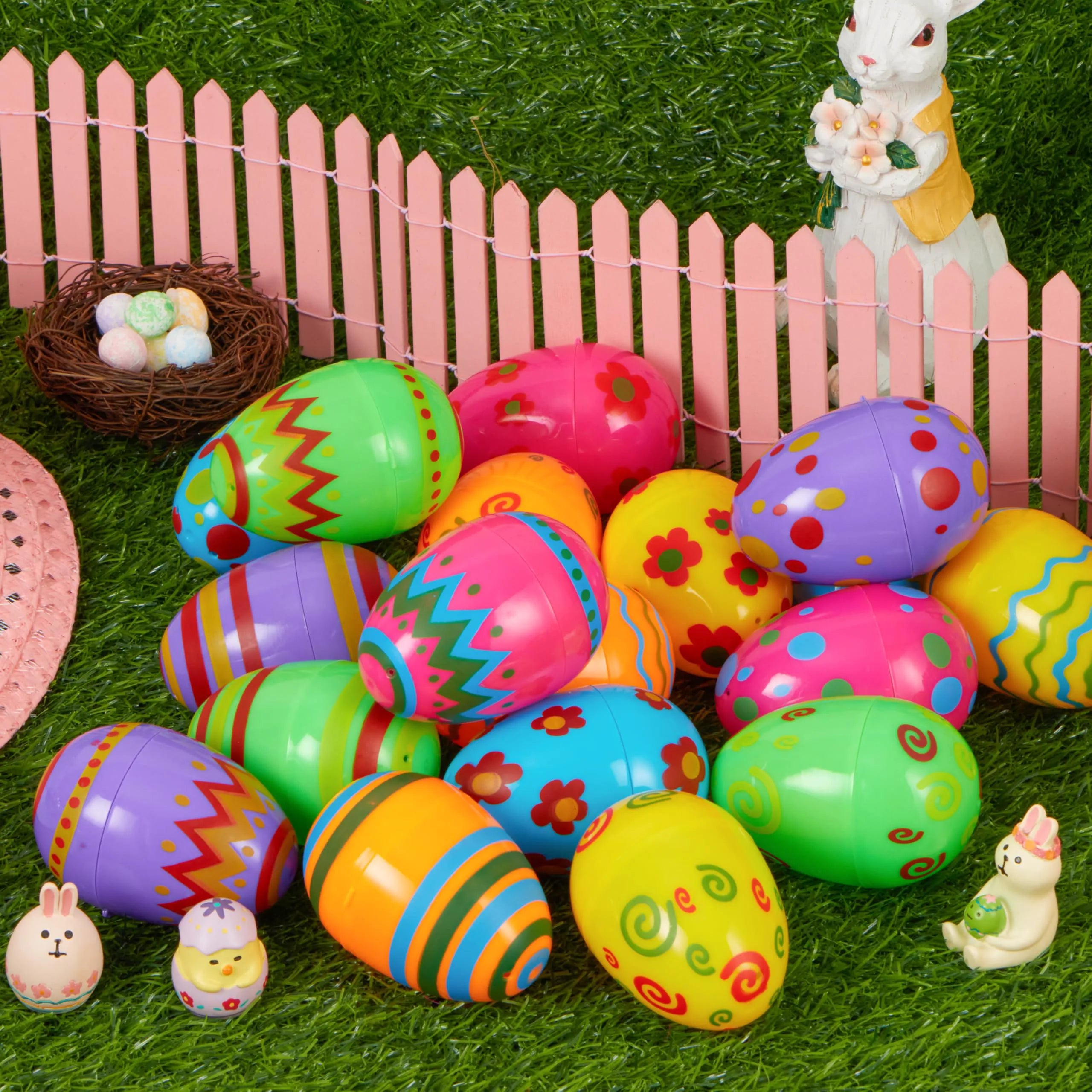 JOYIN 18 Bright Printed Plastic Easter Eggs