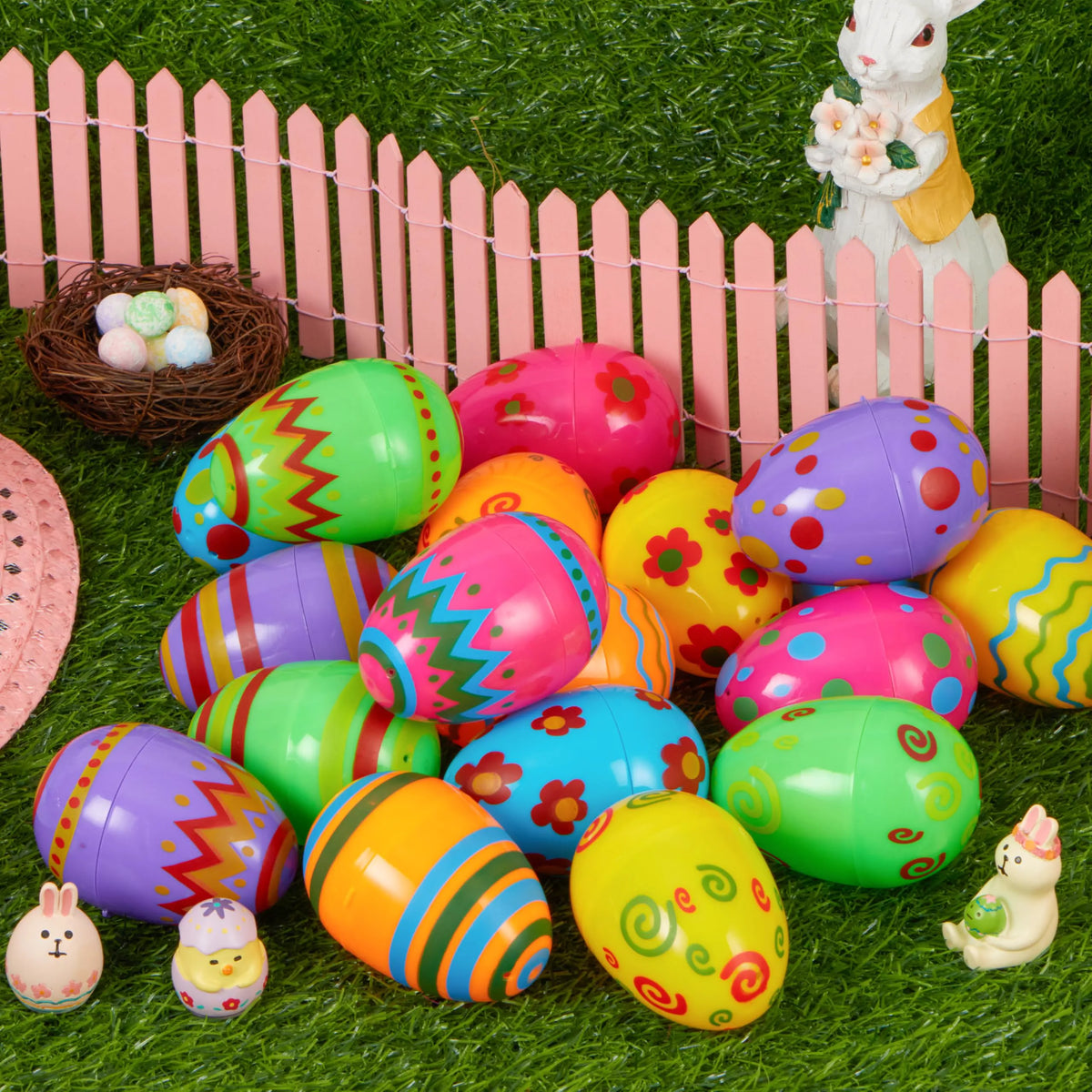 JOYIN 18 Bright Printed Plastic Easter Eggs