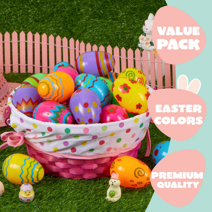 JOYIN 18 Bright Printed Plastic Easter Eggs