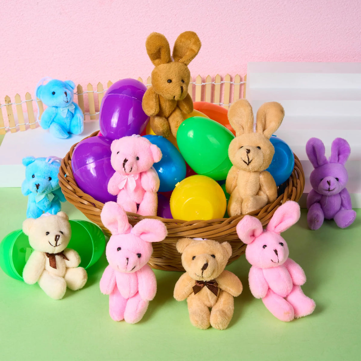 JOYIN 18 Pcs Prefilled Easter Eggs with Plush Animals