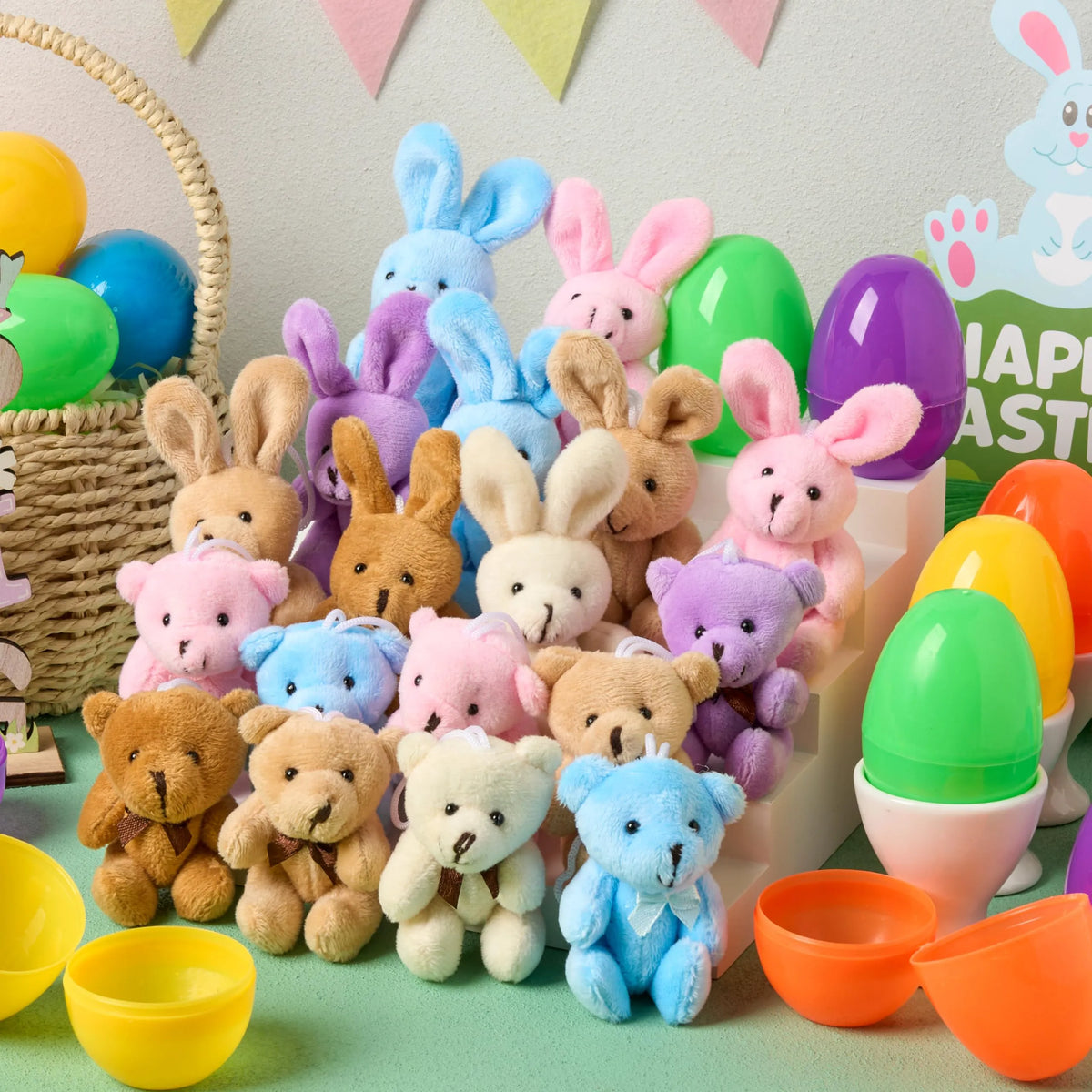 JOYIN 18 Pcs Prefilled Easter Eggs with Plush Animals