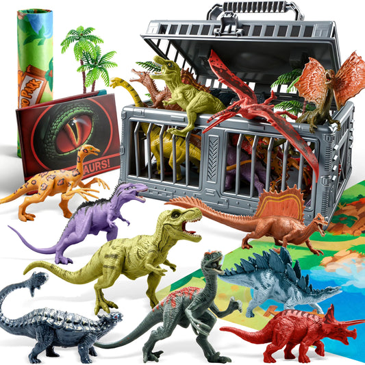 JOYIN 19-Piece Dinosaur Toy Set with Play Mat and Storage Cage
