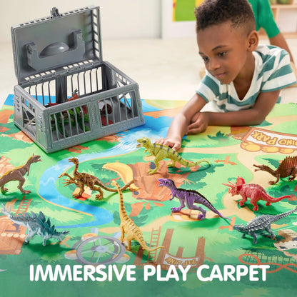 JOYIN 19-Piece Dinosaur Toy Set with Play Mat and Storage Cage