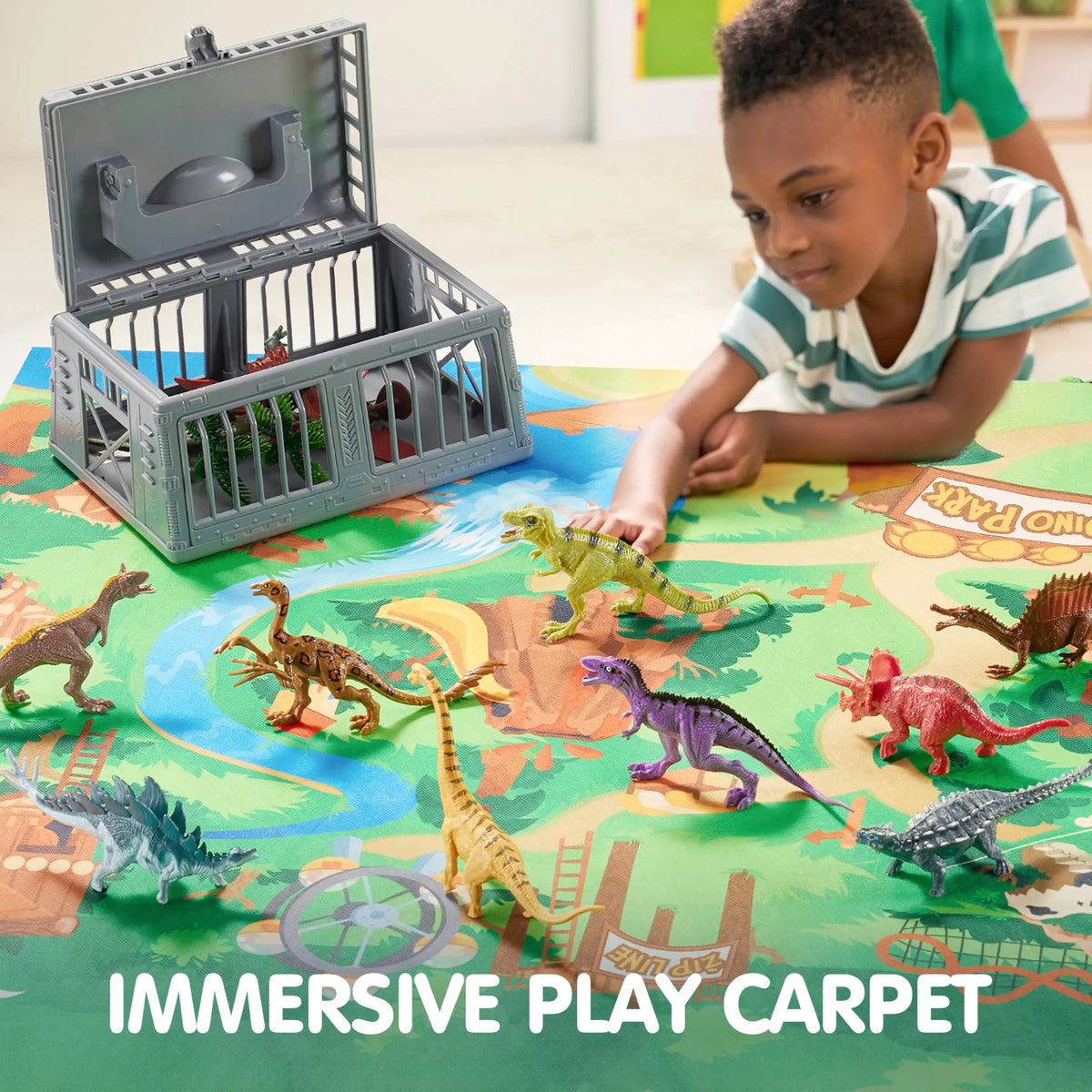 JOYIN 19-Piece Dinosaur Toy Set with Play Mat and Storage Cage