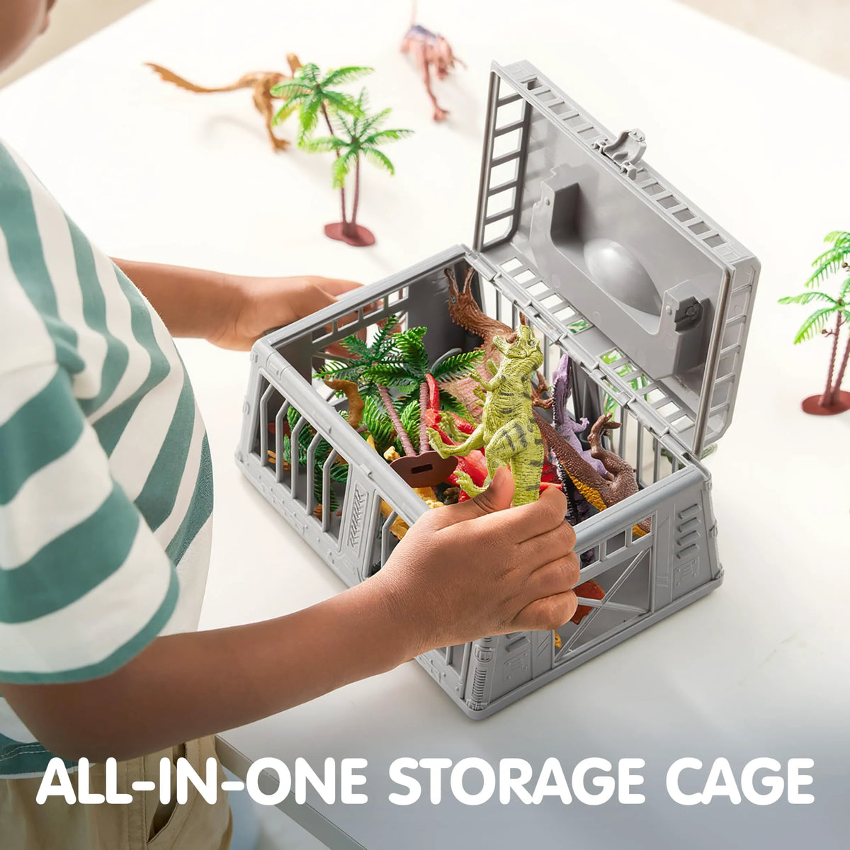 JOYIN 19-Piece Dinosaur Toy Set with Play Mat and Storage Cage
