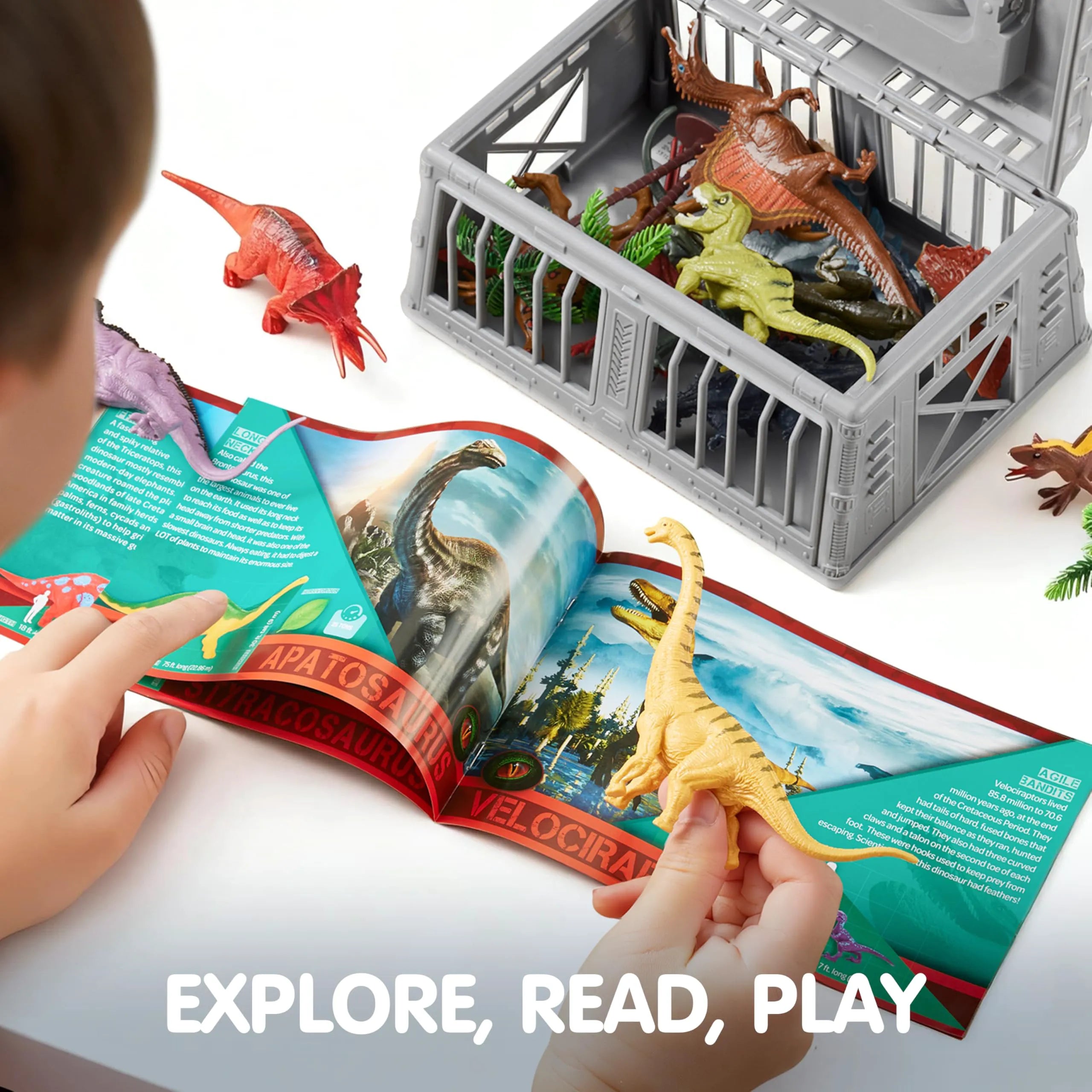 JOYIN 19-Piece Dinosaur Toy Set with Play Mat and Storage Cage
