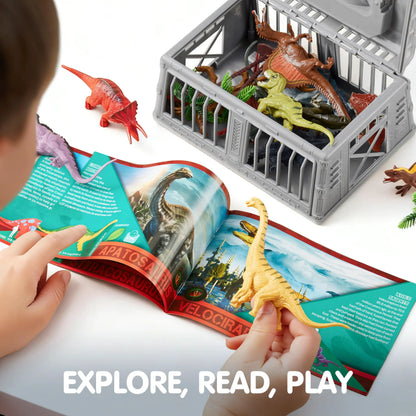 JOYIN 19-Piece Dinosaur Toy Set with Play Mat and Storage Cage