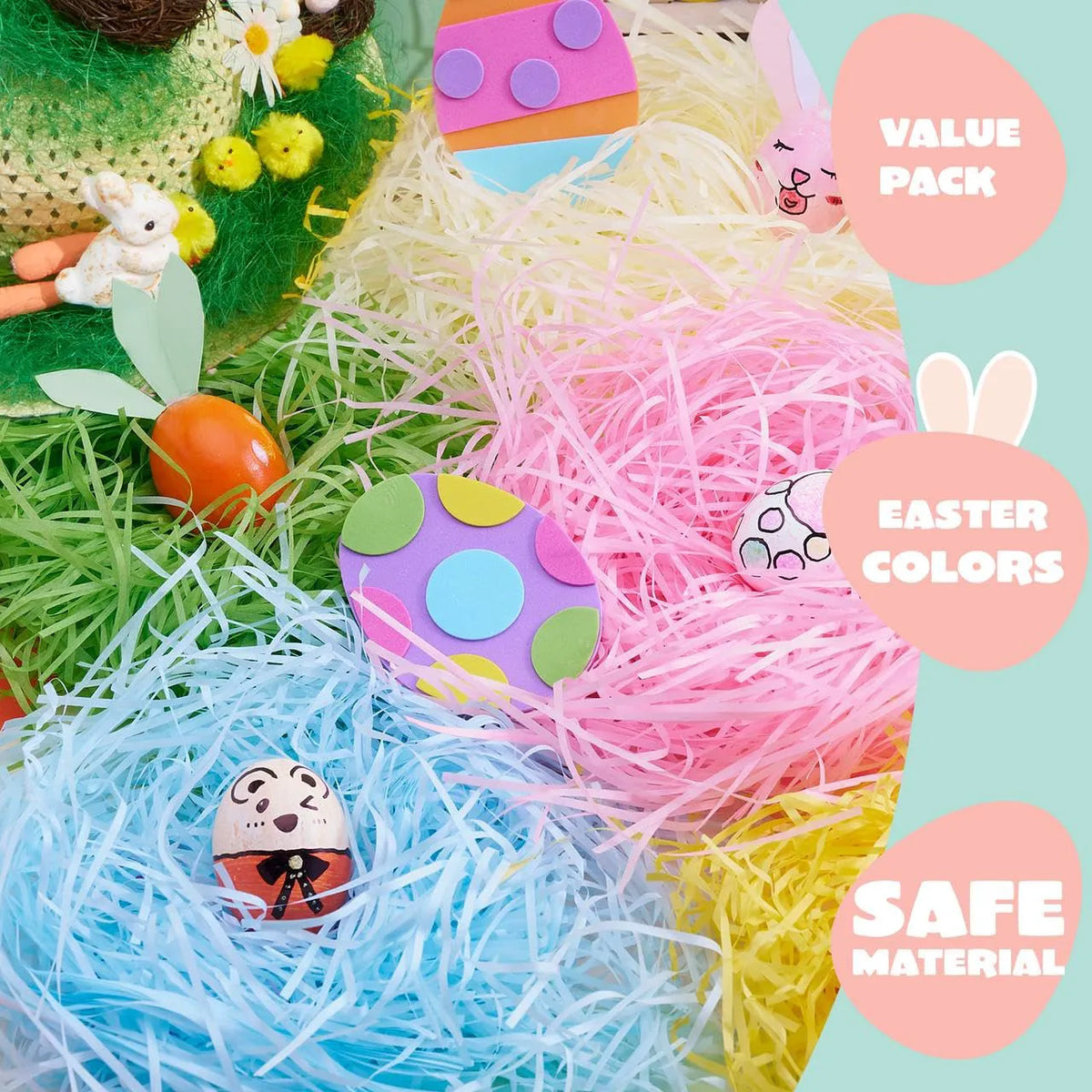 JOYIN 1LB Recyclable Easter Grass - 6-Color Crinkle Paper Shred