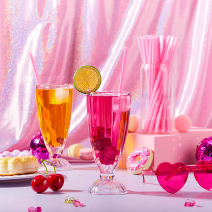JOYIN 200 Pcs Valentine Heart-Shaped Pink Straws