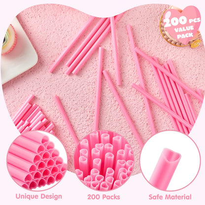 JOYIN 200 Pcs Valentine Heart-Shaped Pink Straws