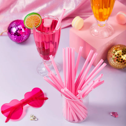 JOYIN 200 Pcs Valentine Heart-Shaped Pink Straws