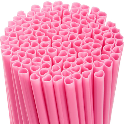 JOYIN 200 Pcs Valentine Heart-Shaped Pink Straws