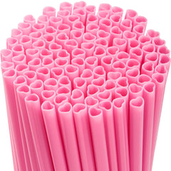 JOYIN 200 Pcs Valentine Heart-Shaped Pink Straws