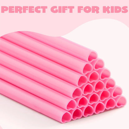 JOYIN 200 Pcs Valentine Heart-Shaped Pink Straws