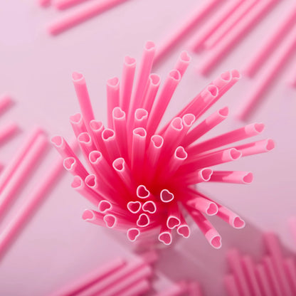 JOYIN 200 Pcs Valentine Heart-Shaped Pink Straws