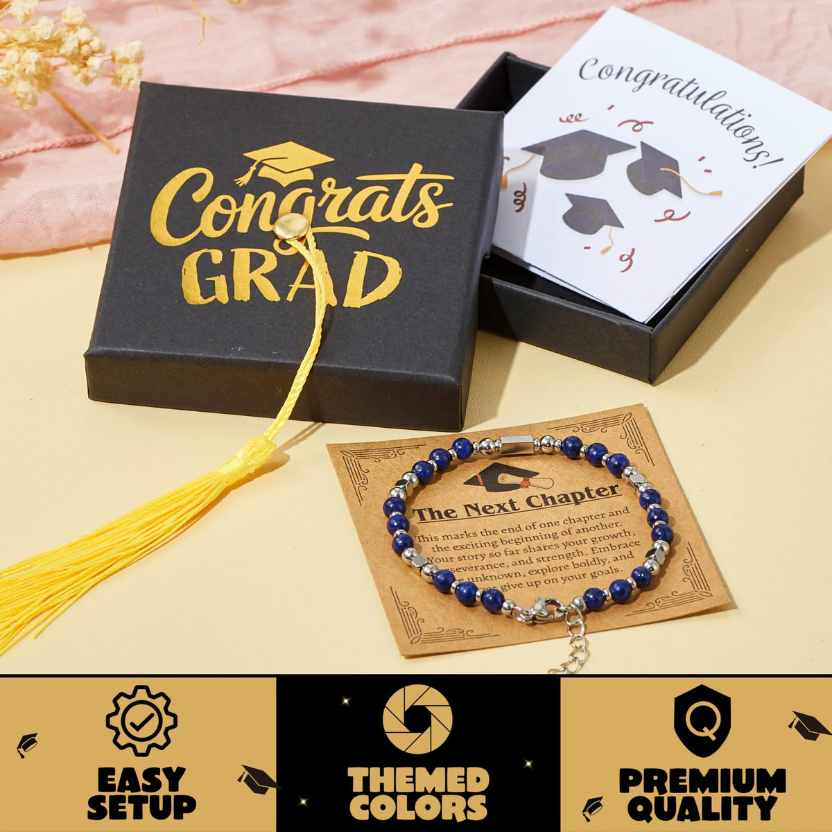 2026 Dark Blue Graduation Bracelet with Greeting Card and Gift Box for Women