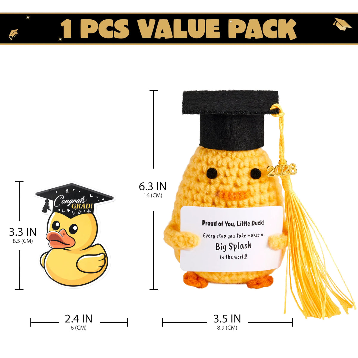Handmade Crochet Graduation Duck Plush for High School, College, and Toddler Grad Gifts