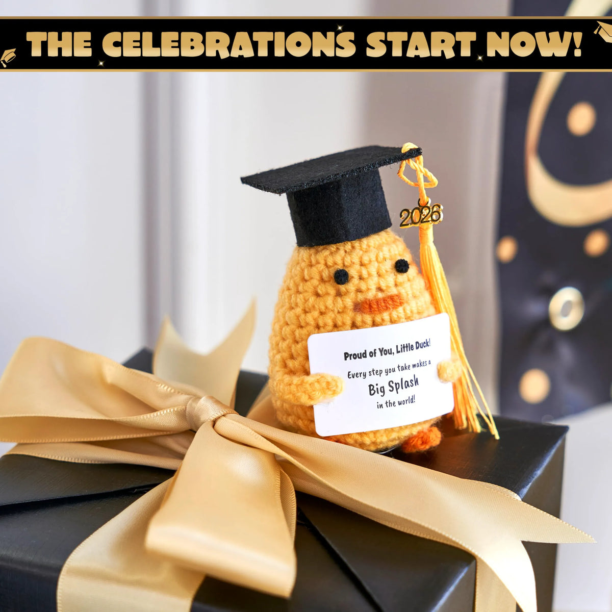 Handmade Crochet Graduation Duck Plush for High School, College, and Toddler Grad Gifts