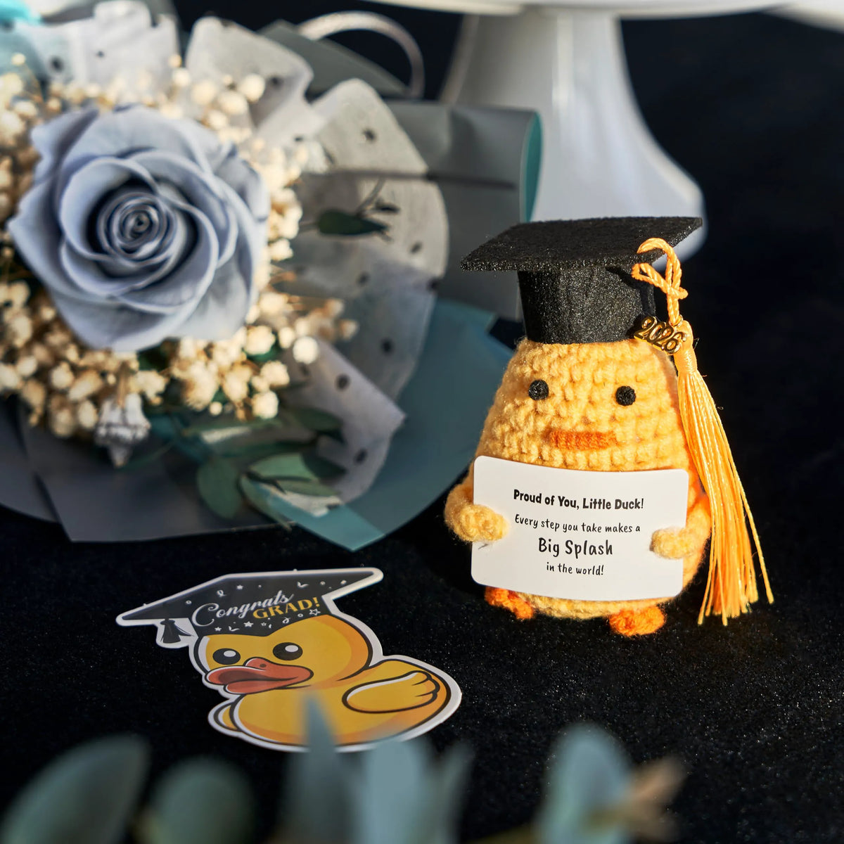 Handmade Crochet Graduation Duck Plush for High School, College, and Toddler Grad Gifts