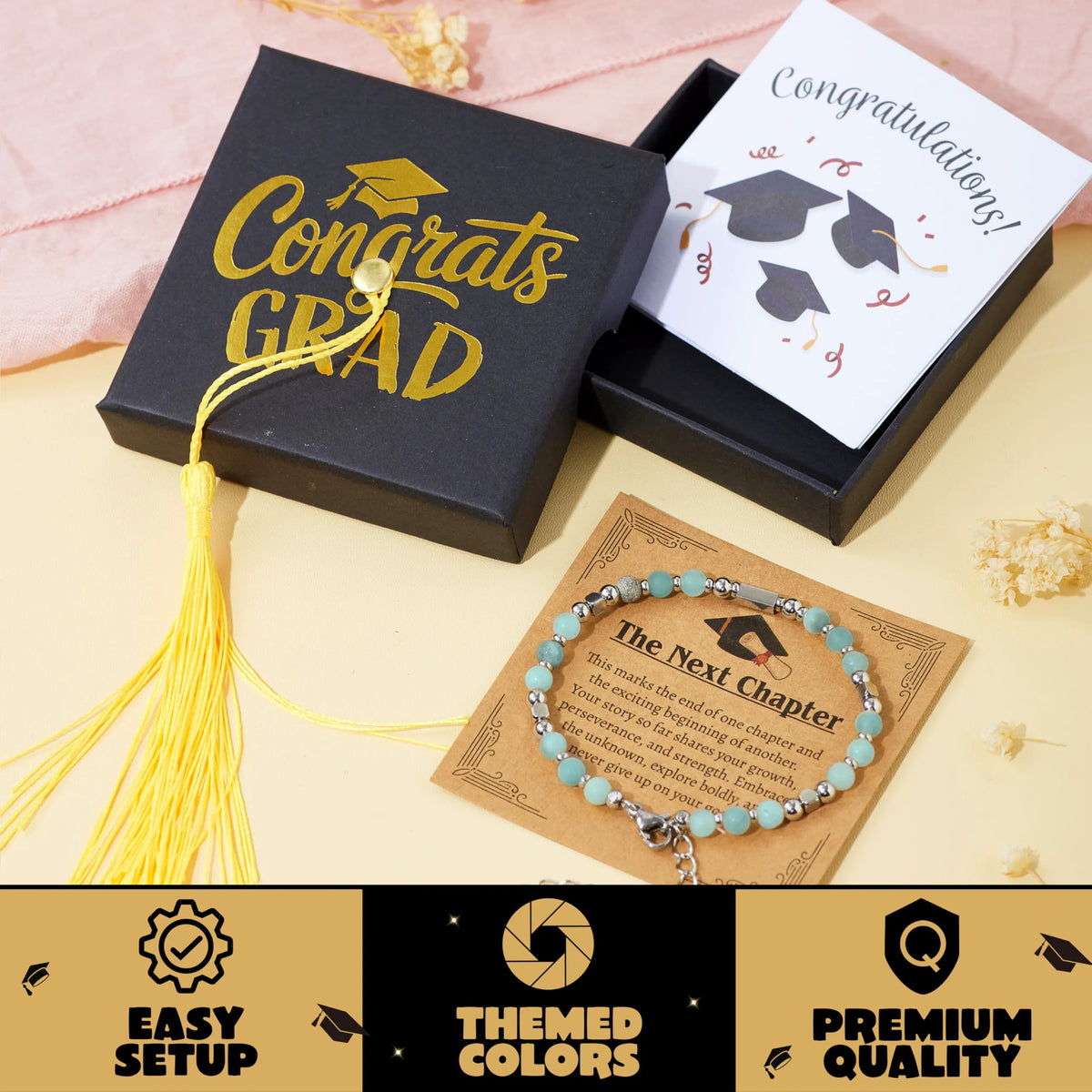 2026 Light Blue Graduation Bracelet with Greeting Card and Gift Box for Women