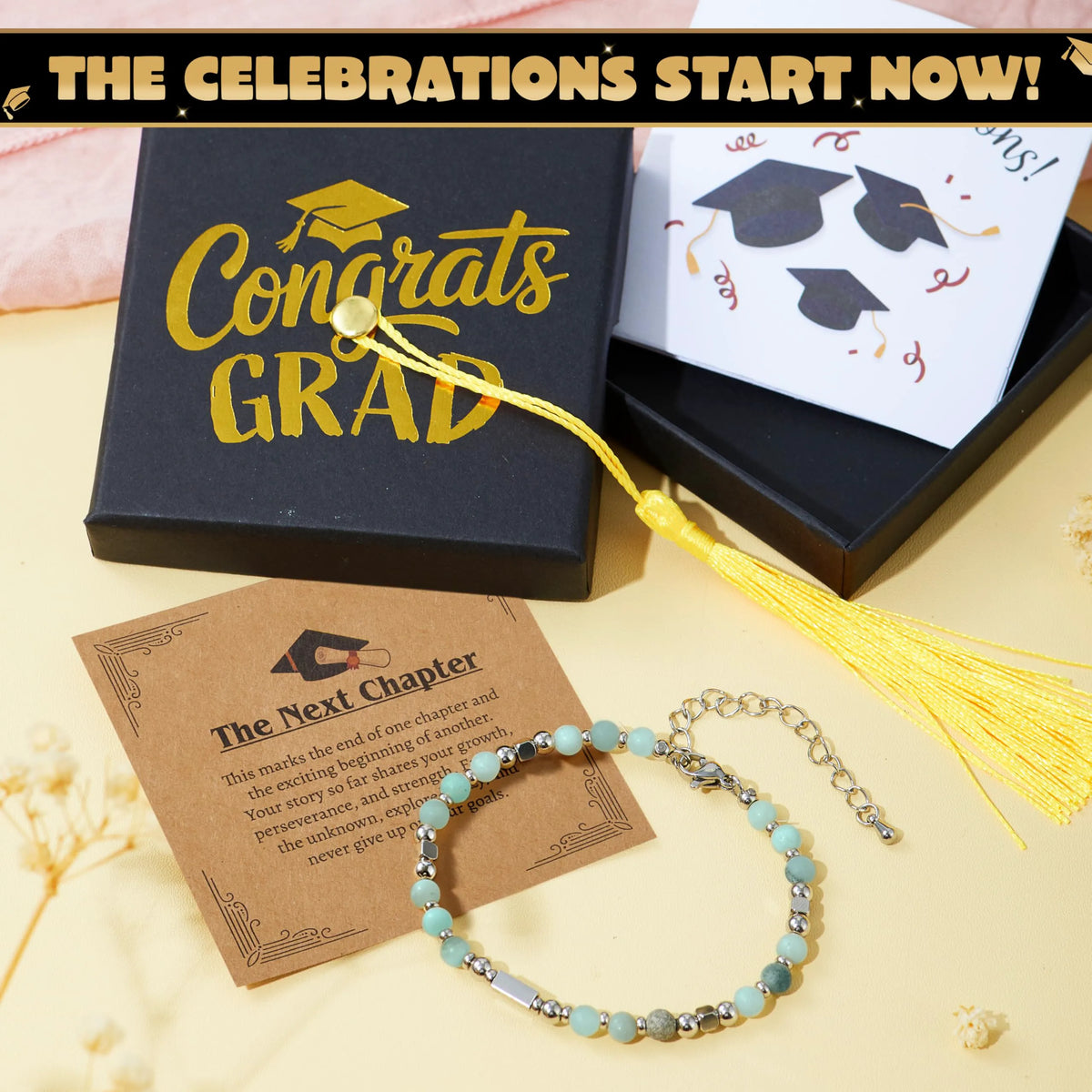 2026 Light Blue Graduation Bracelet with Greeting Card and Gift Box for Women