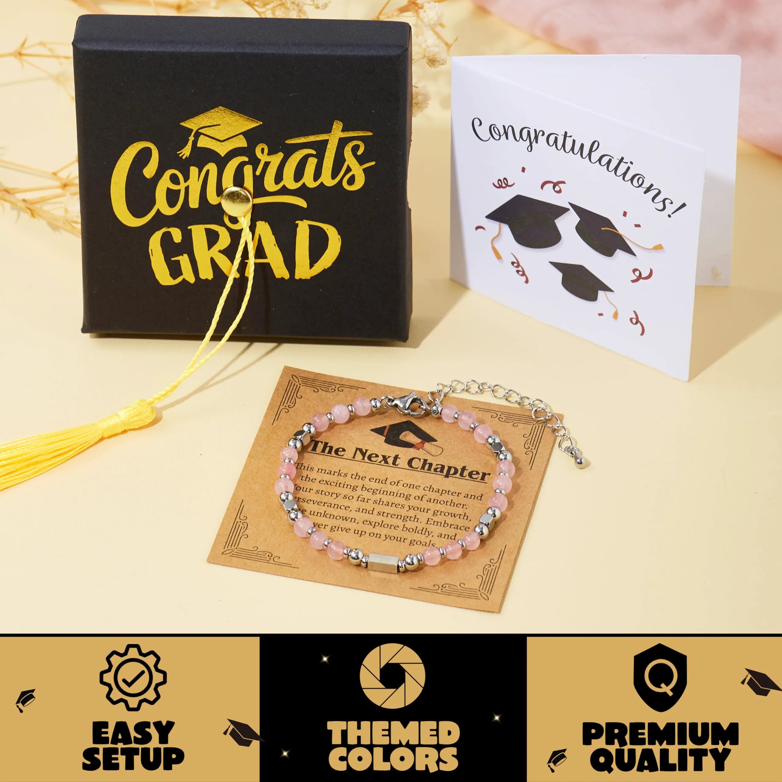 2026 Pink Graduation Bracelet with Greeting Card and Gift Box for Women