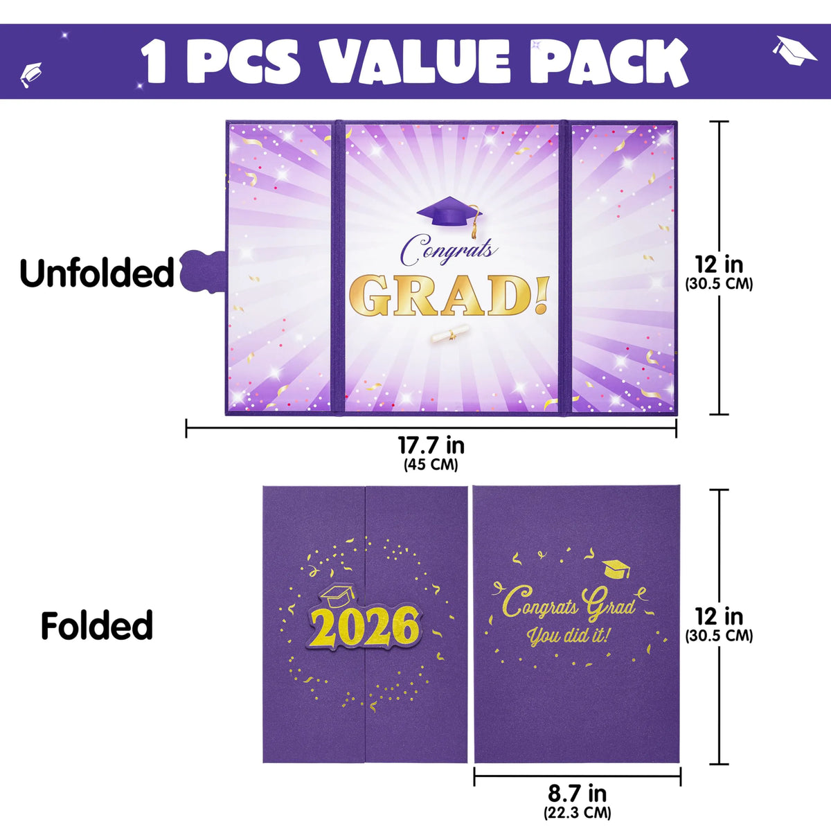2026 Purple & Gold Graduation Guestbook Alternative for High School College Grad Gift