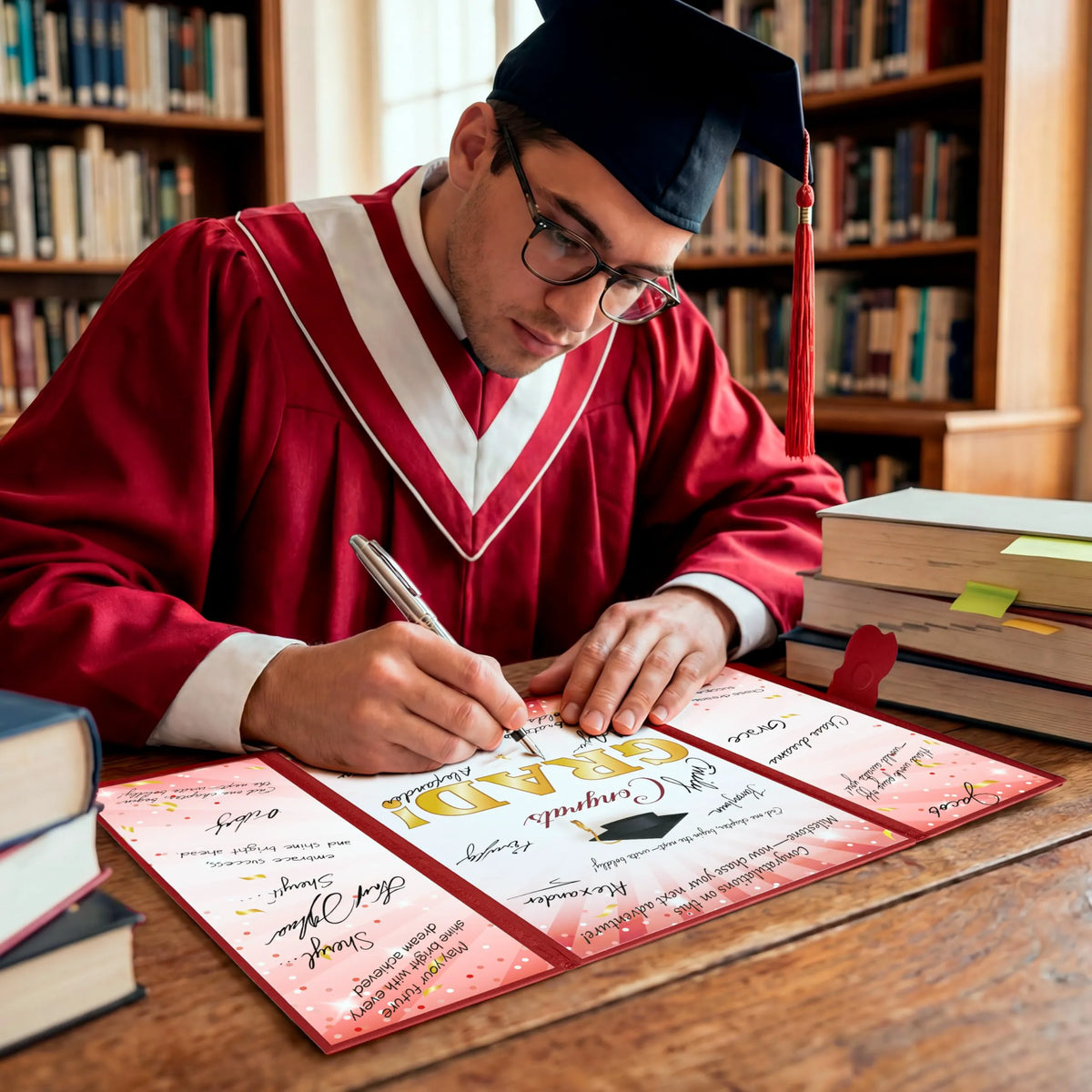 2026 Red & Gold Graduation Guestbook Alternative for High School College Grad Gift