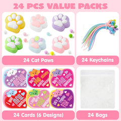 JOYIN 24 PCS Valentine's Day 2" Cat Paw Fidget Toys (6 Colors) with Cards
