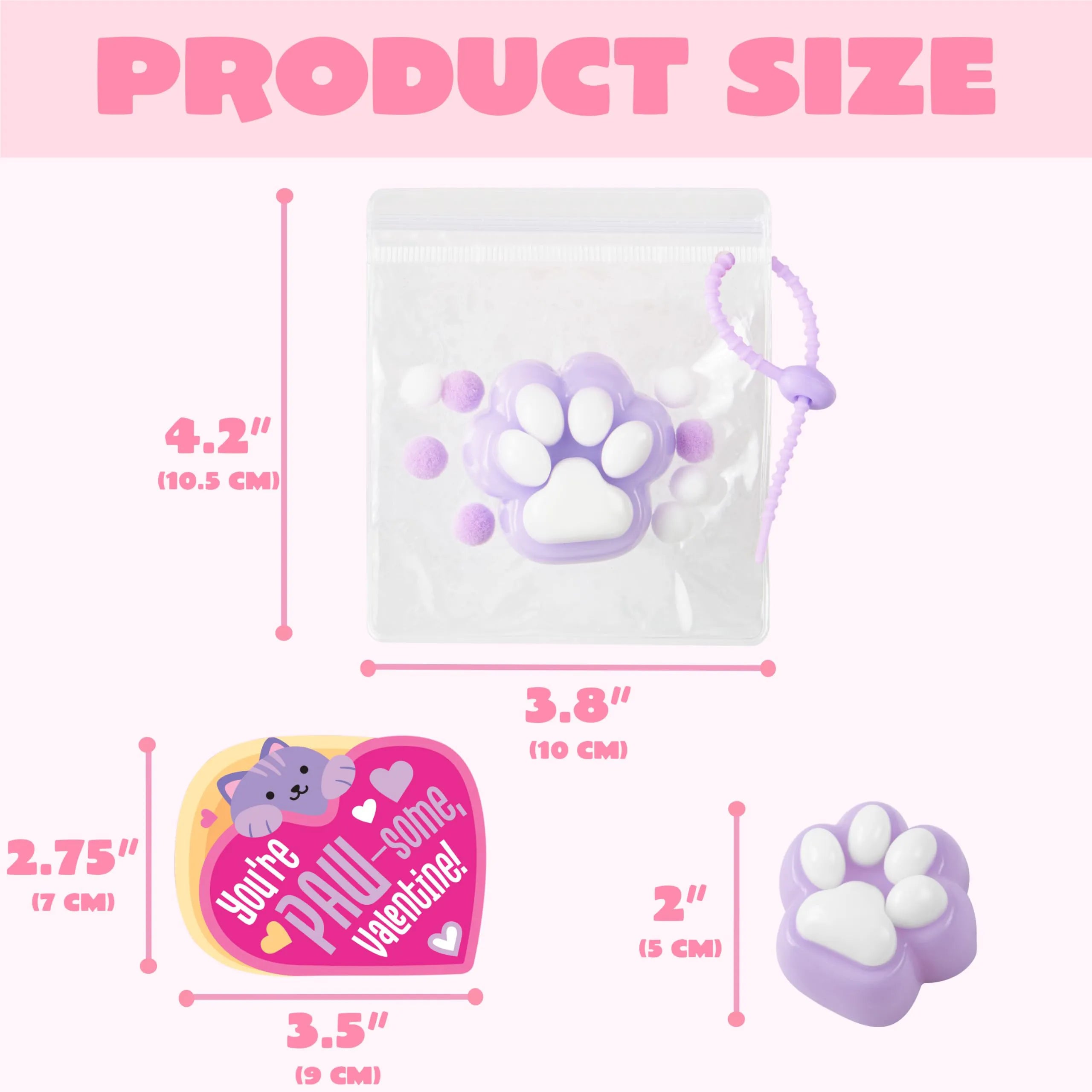 JOYIN 24 PCS Valentine's Day 2" Cat Paw Fidget Toys (6 Colors) with Cards