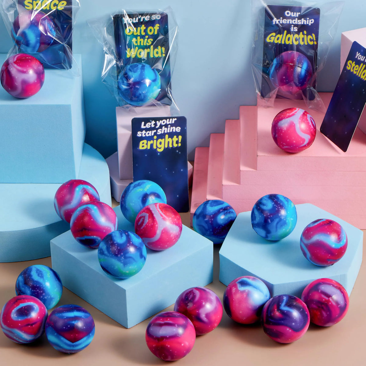 JOYIN 24 PCS Valentine's Day Cards with Galaxy PU Stress Balls for Party Favors