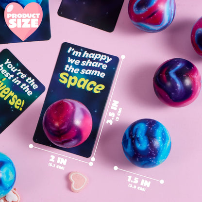 JOYIN 24 PCS Valentine's Day Cards with Galaxy PU Stress Balls for Party Favors