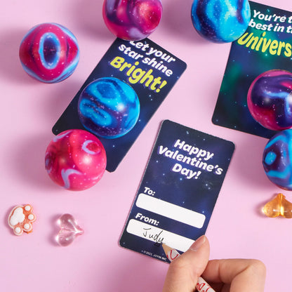 JOYIN 24 PCS Valentine's Day Cards with Galaxy PU Stress Balls for Party Favors