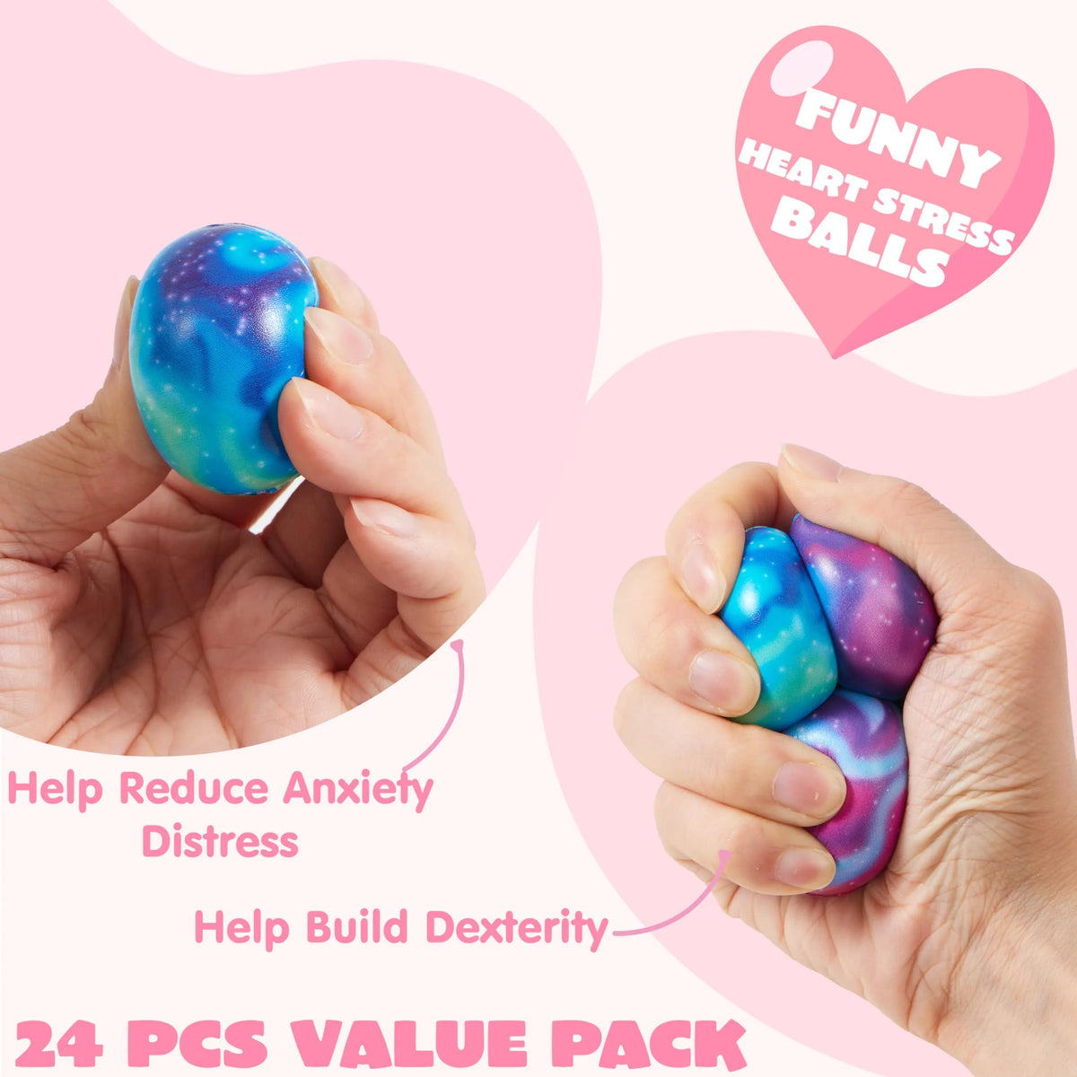 JOYIN 24 PCS Valentine's Day Cards with Galaxy PU Stress Balls for Party Favors