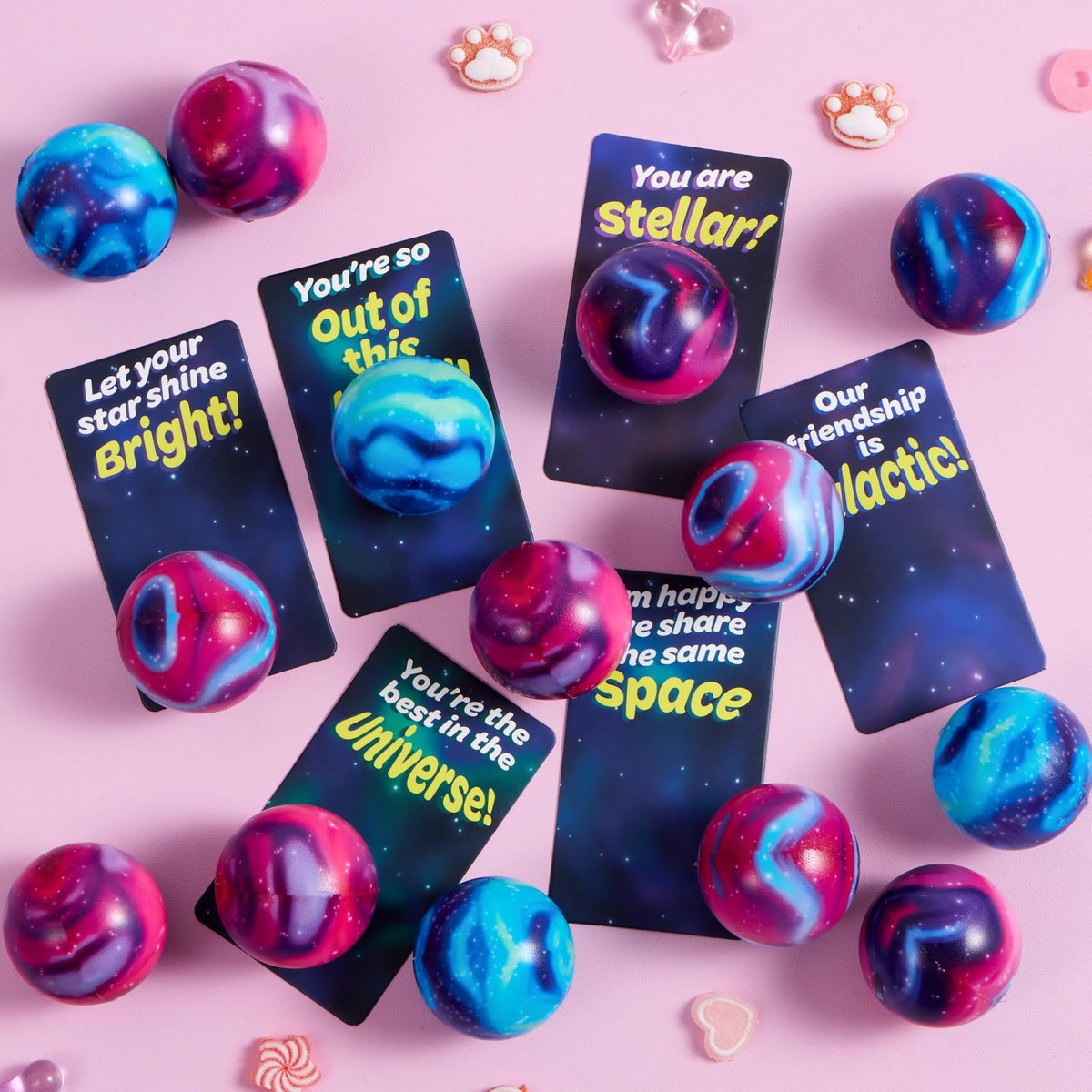 JOYIN 24 PCS Valentine's Day Cards with Galaxy PU Stress Balls for Party Favors