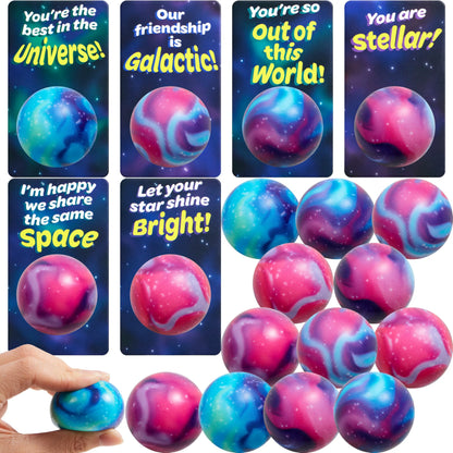JOYIN 24 PCS Valentine's Day Cards with Galaxy PU Stress Balls for Party Favors