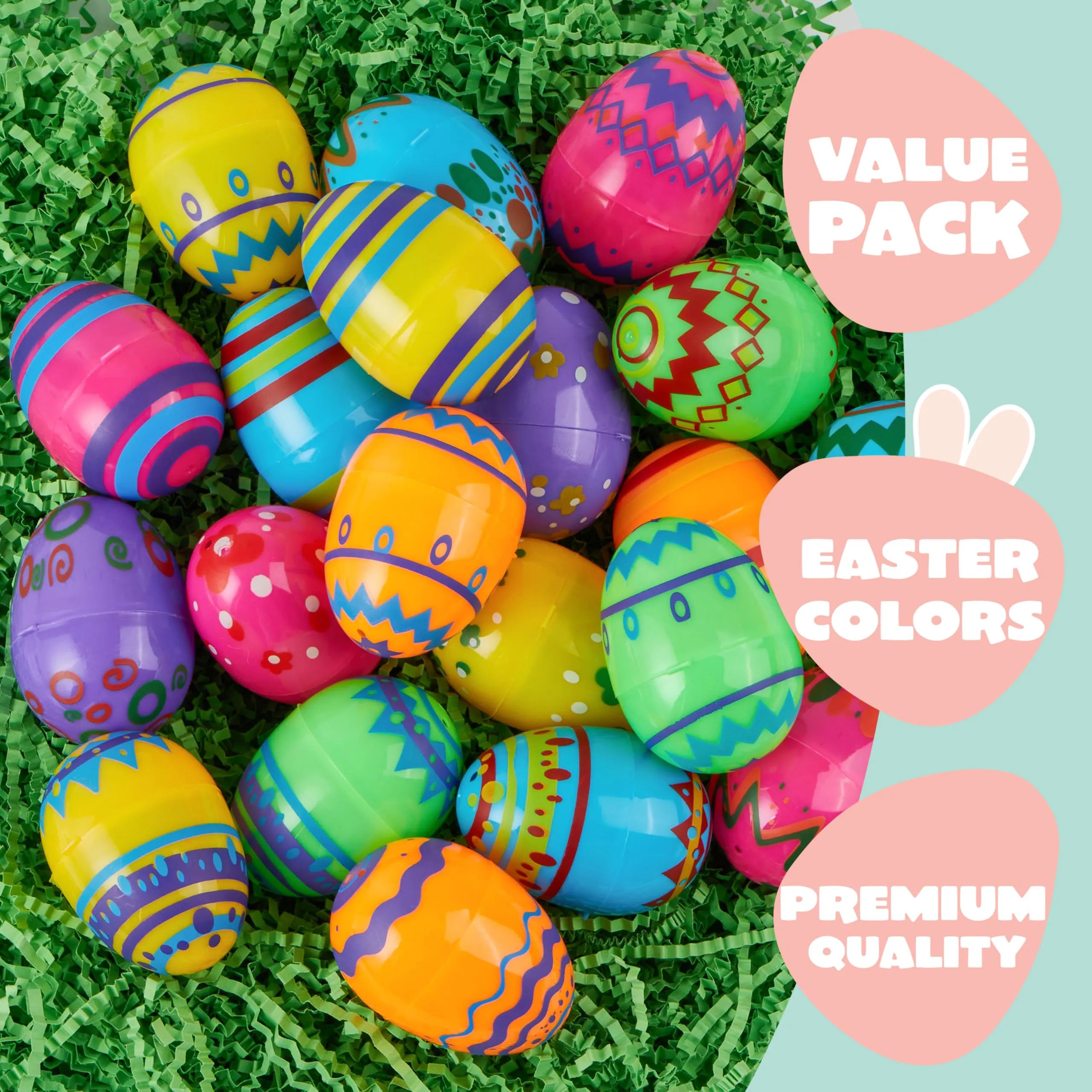 JOYIN 24 Pack 2.3 Inch Printed Fillable Plastic Easter Eggs