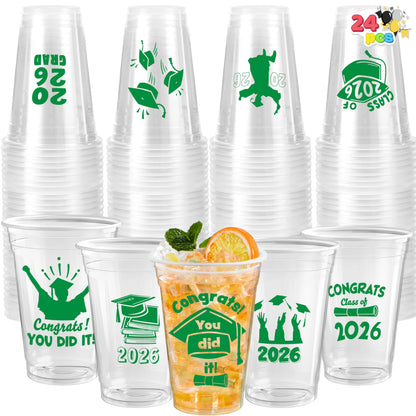 24 Pack 16oz Green Disposable Cups - Class of 2026 Graduation Party Supplies