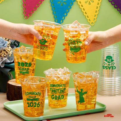 24 Pack 16oz Green Disposable Cups - Class of 2026 Graduation Party Supplies