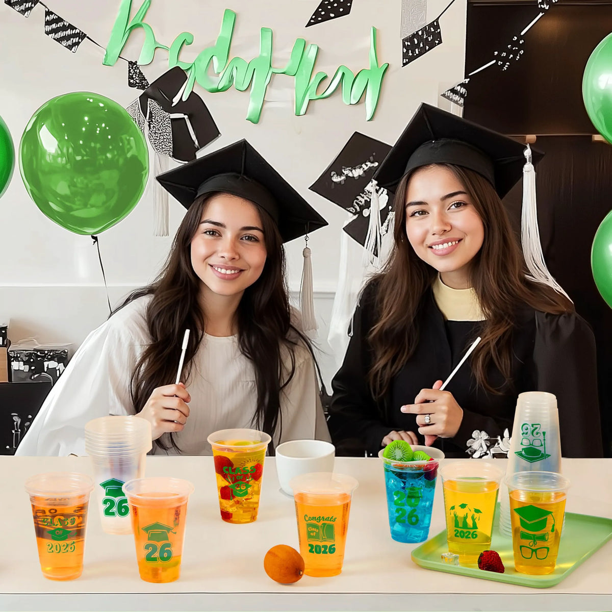 24 Pack 16oz Green Disposable Cups - Class of 2026 Graduation Party Supplies