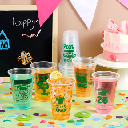24 Pack 16oz Green Disposable Cups - Class of 2026 Graduation Party Supplies