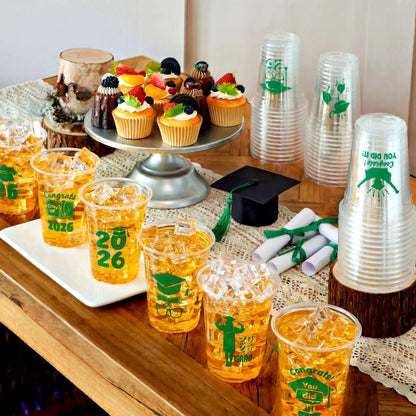 24 Pack 16oz Green Disposable Cups - Class of 2026 Graduation Party Supplies