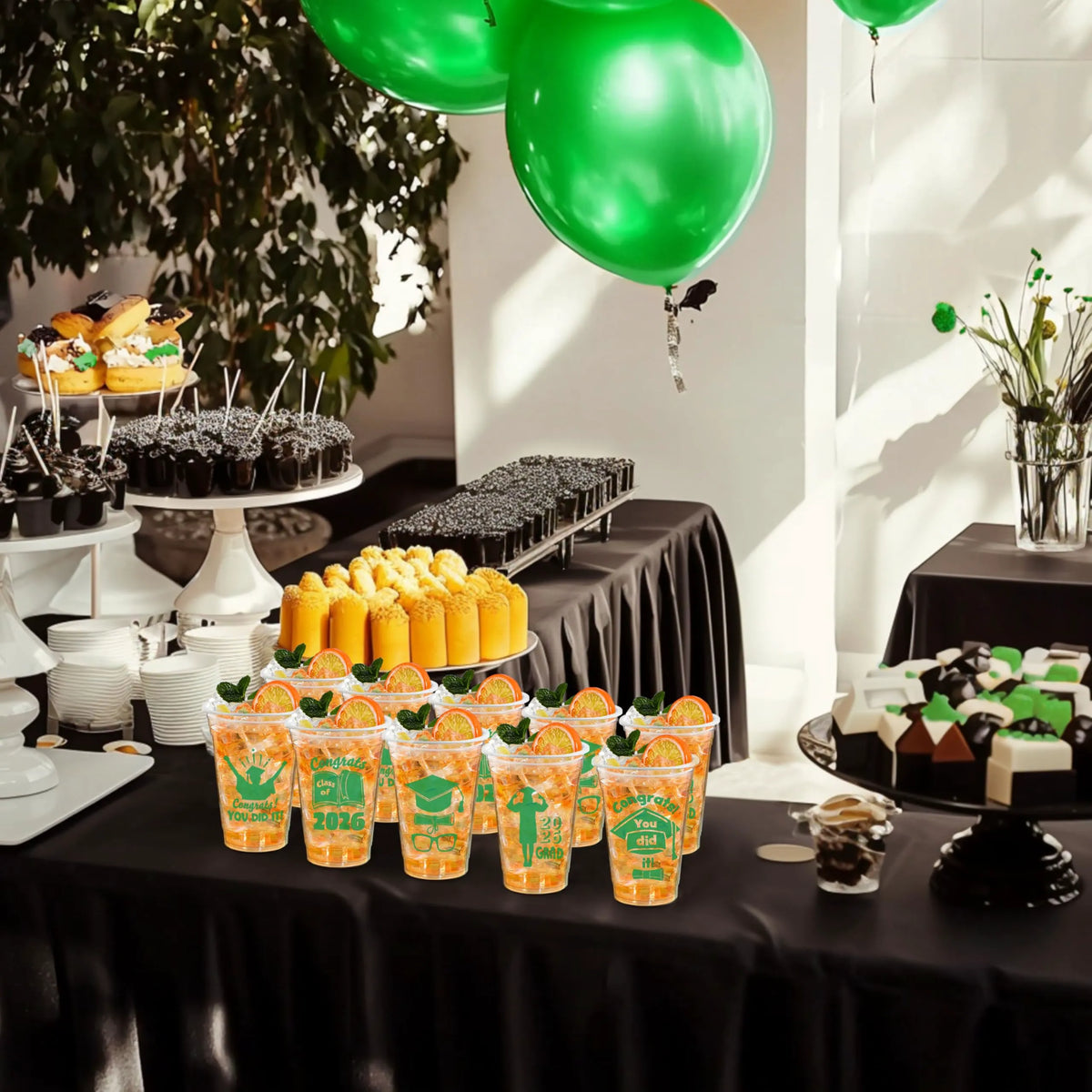 24 Pack 16oz Green Disposable Cups - Class of 2026 Graduation Party Supplies