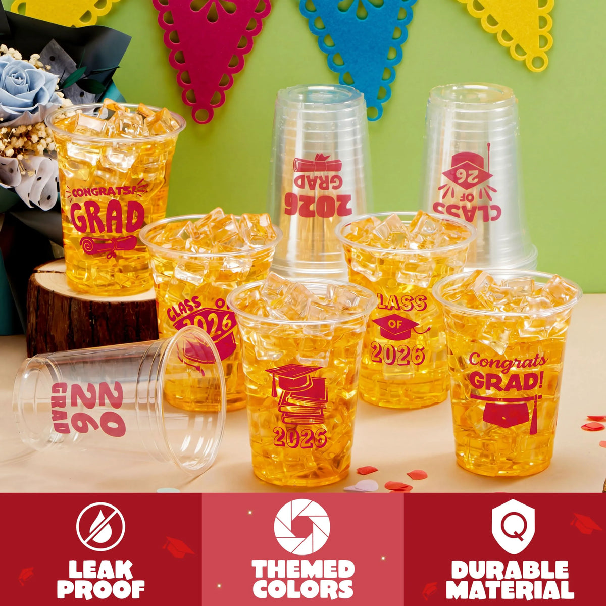 24 Pack 16oz Red Disposable Cups - Class of 2026 Graduation Party Supplies
