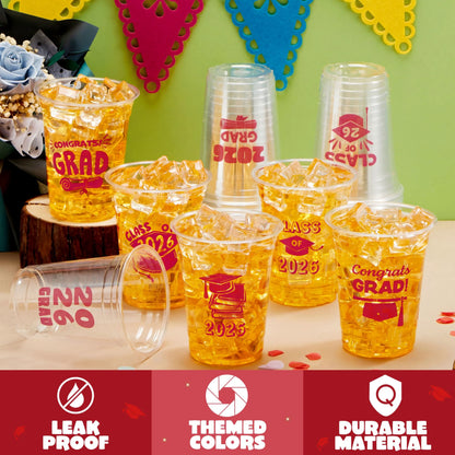 24 Pack 16oz Red Disposable Cups - Class of 2026 Graduation Party Supplies