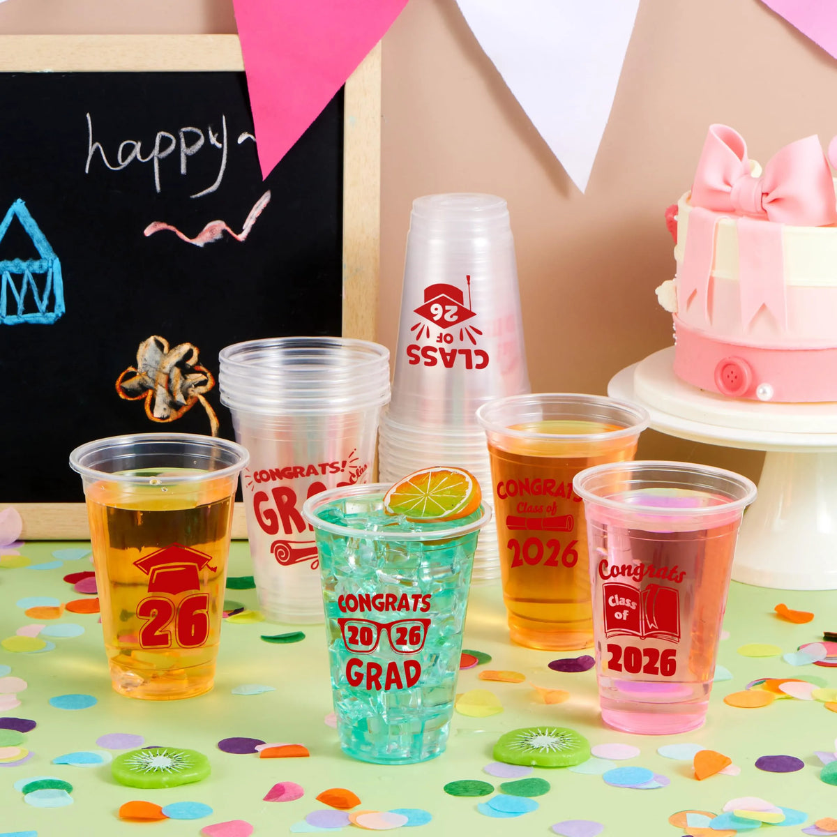 24 Pack 16oz Red Disposable Cups - Class of 2026 Graduation Party Supplies